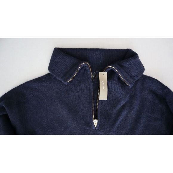 J. Crew BJ568 Womens Sz S Navy Blue Relaxed Half-Zip Ribbed Stretch Sweater $128 - Picture 7 of 8